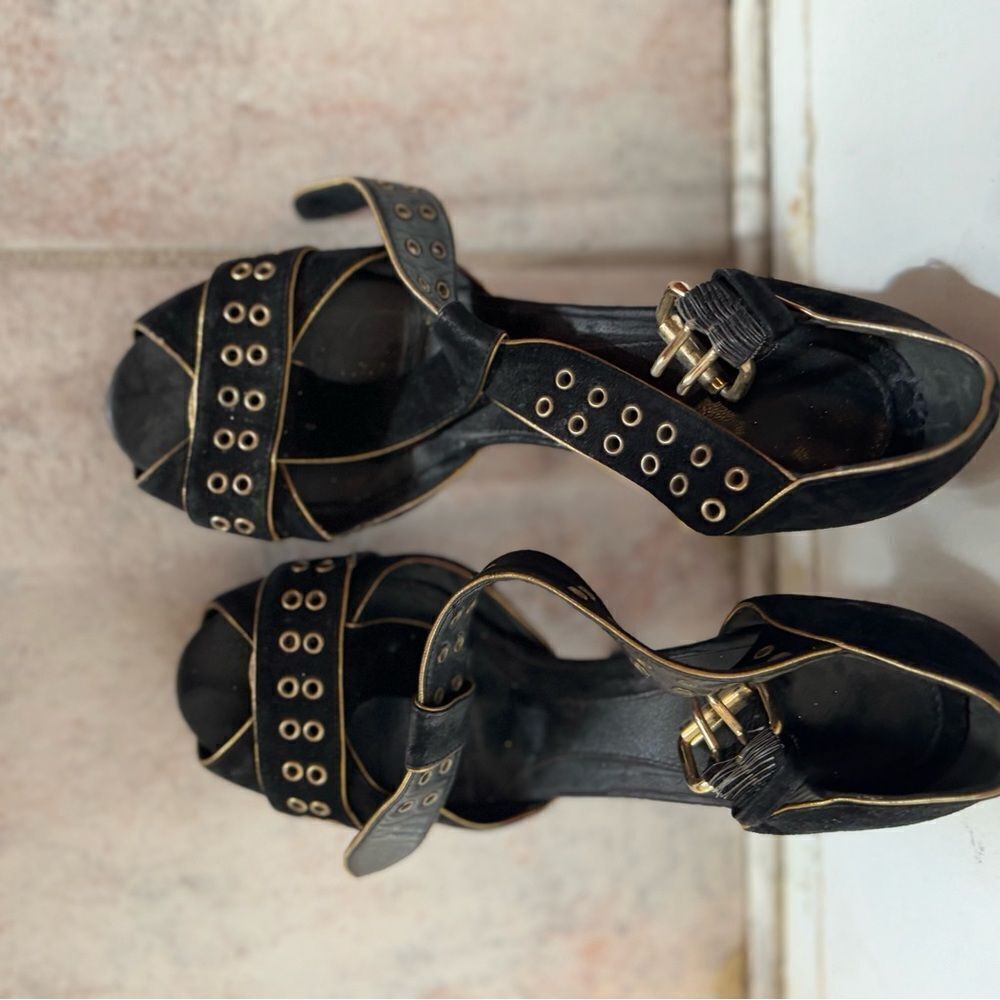 Fendi Stiletto heels Platform open toe sandals Grommet gold stud dress shoes y2k